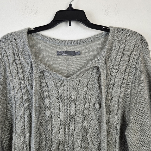 Prana Size Large Shelby Poncho Sweater Gray Knit Wool Blend Yoga Fringe - Picture 5 of 7